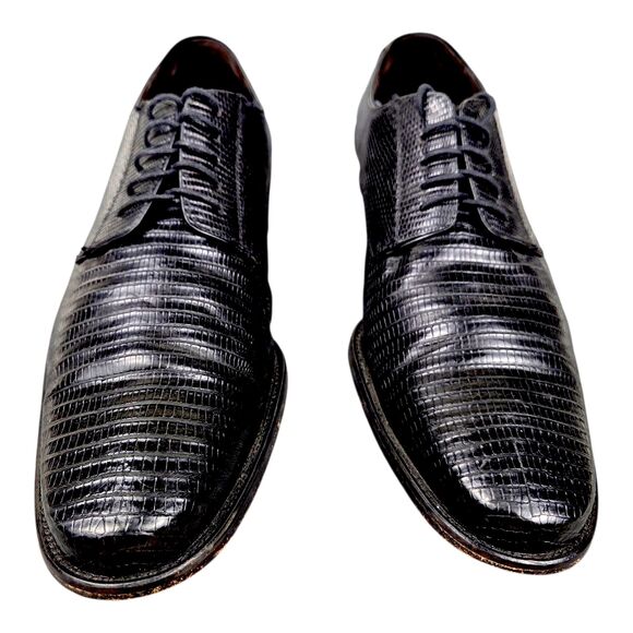 Franco Cuadra Oxford Dress Shoes Black Leather Exotic Lizard Skin Mens US 13.5